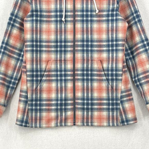 PENDLETON Boyfriend Wool Zip Hoodie Womens Small Cream Blue Pink Plaid Hooded - Picture 8 of 15